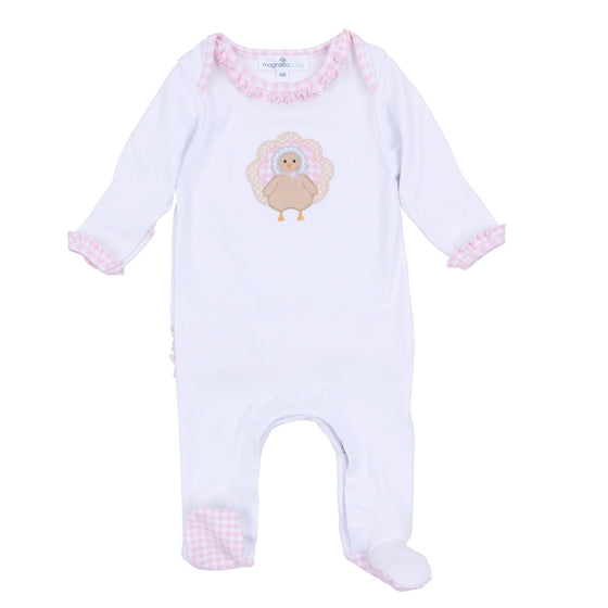 Pilgrim Pals Applique Ruffle Lap Footie - Pink - Magnolia BabyFootie