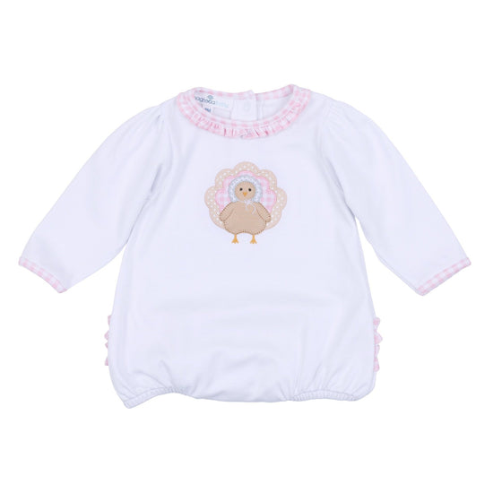 Pilgrim Pals Applique Ruffle Long Sleeve Bubble - Pink - Magnolia BabyBubble