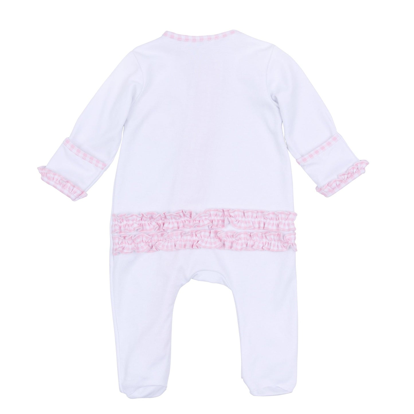 Pilgrim Pals Applique Ruffle Zip Footie - Pink - Magnolia BabyFootie