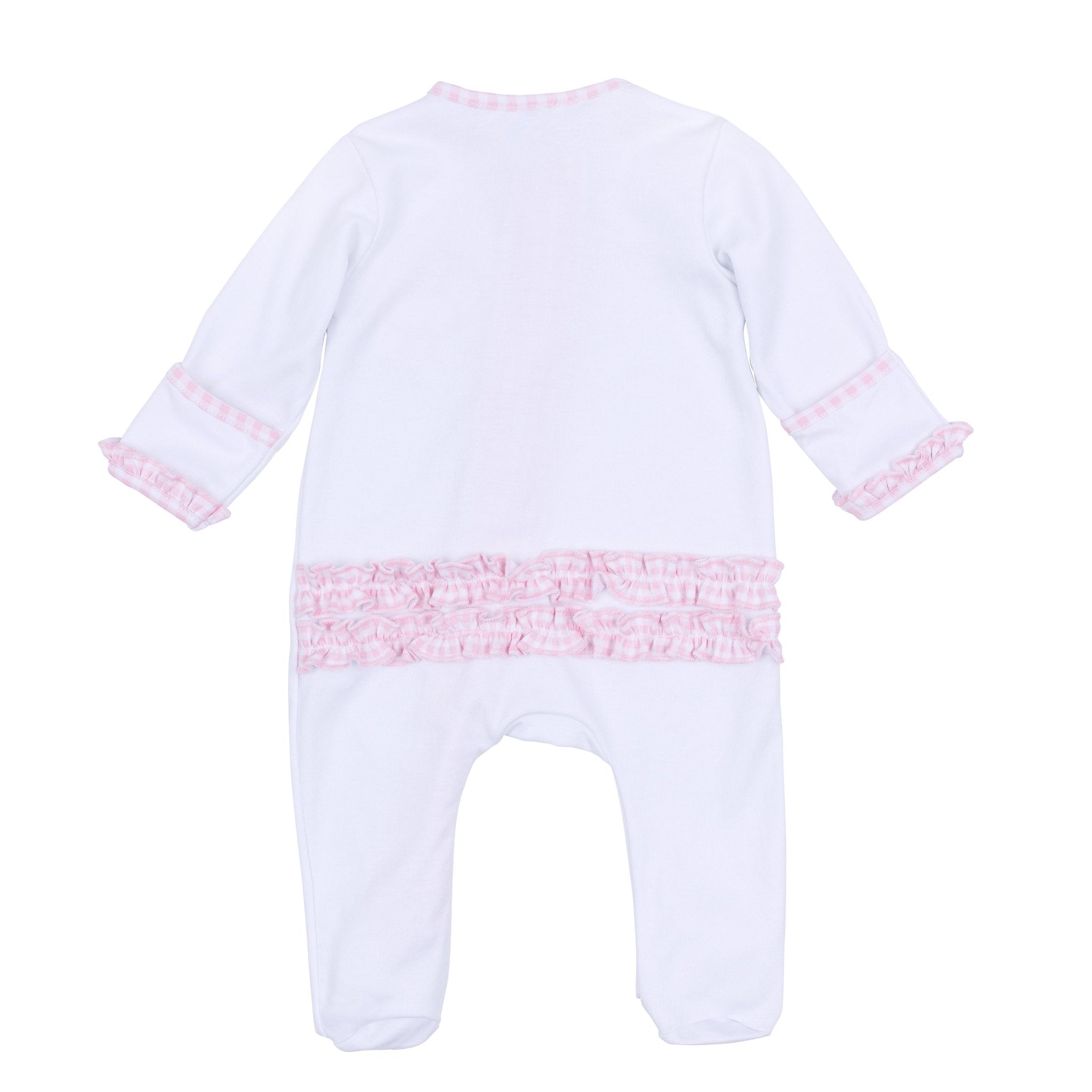 Pilgrim Pals Applique Ruffle Zip Footie - Pink - Magnolia BabyFootie