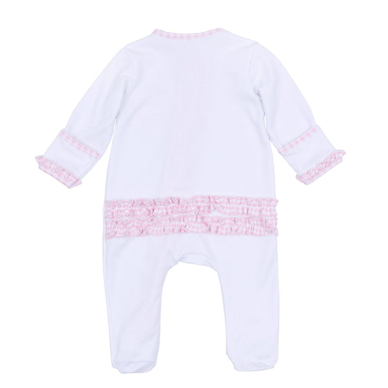 Pilgrim Pals Applique Ruffle Zip Footie - Pink - Magnolia BabyFootie