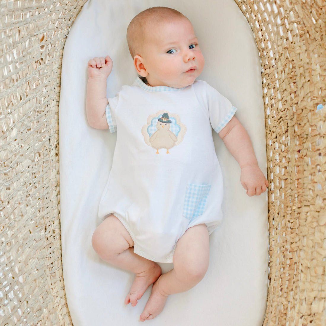  Pilgrim Pals Applique Short Sleeve Bubble - Light Blue - Magnolia BabyBubble