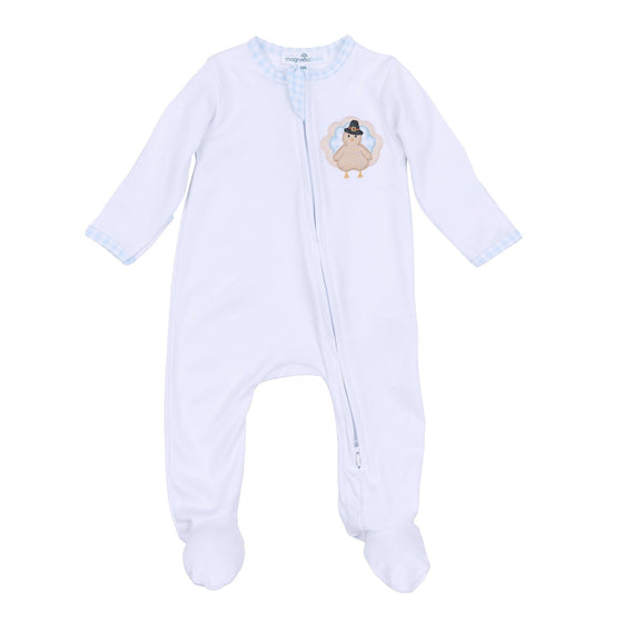 Pilgrim Pals Applique Zip Footie - Light Blue - Magnolia BabyFootie