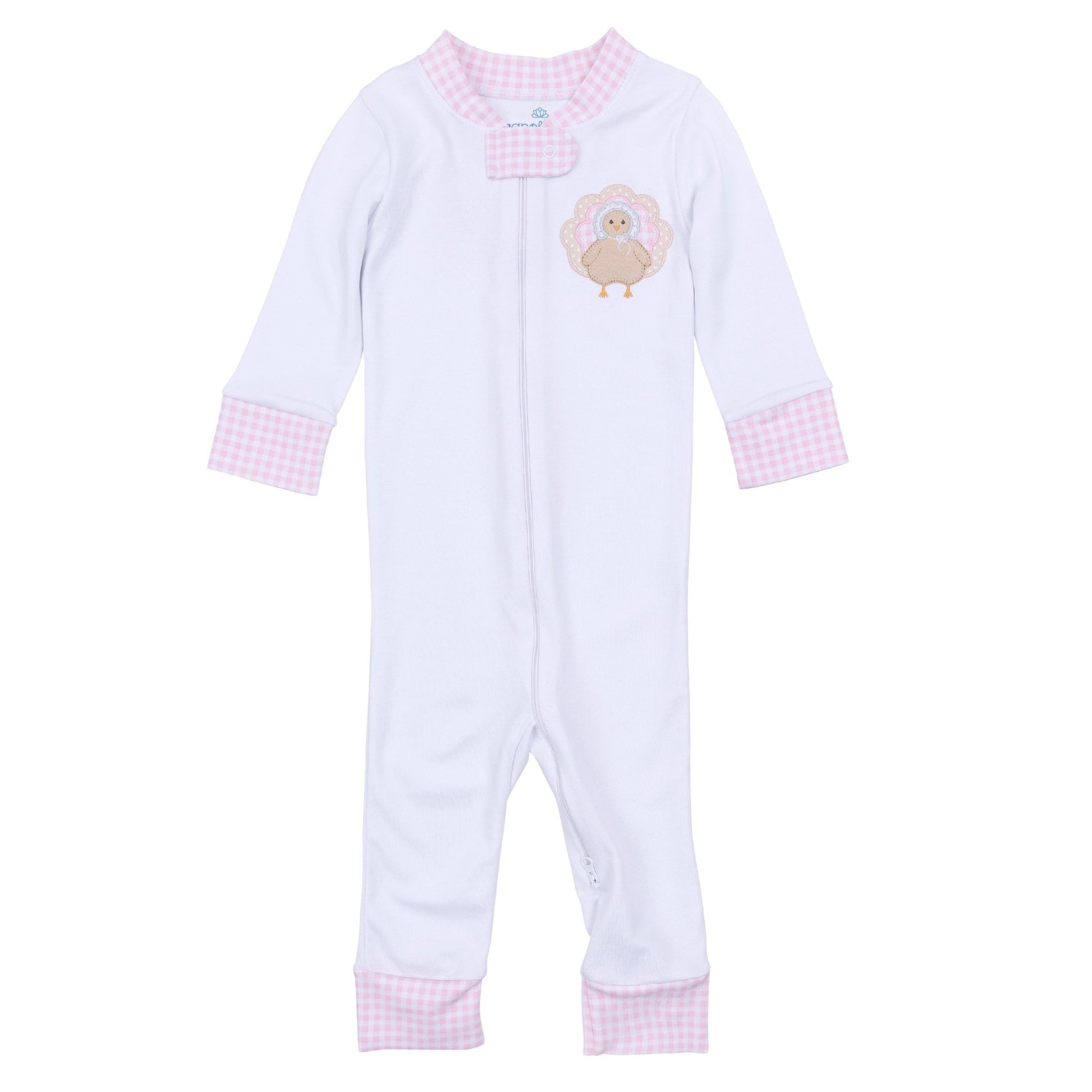 Pilgrim Pals Applique Zip Pajamas - Pink - Magnolia BabyZipper Pajamas