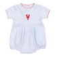 Pima hand embroidered lobster bubble on blue stripe by magnolia baby