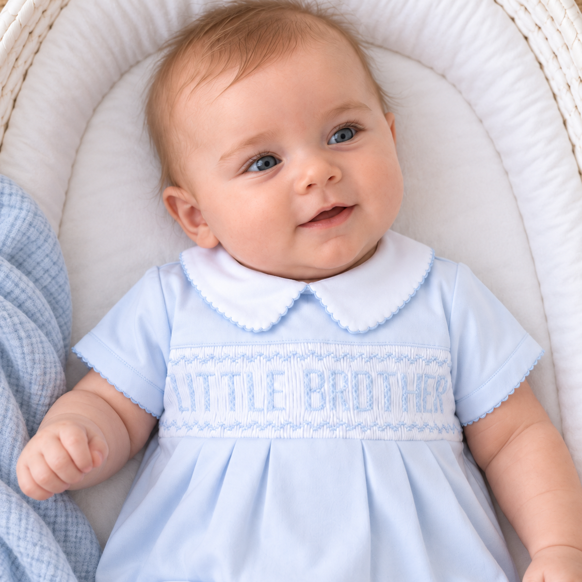 Little Brother Smocked Hand-Embroidered Short Sleeve Bubble