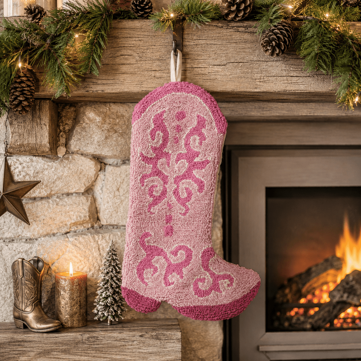 Pink Cowboy Boot Hook Stocking - Magnolia BabyStocking