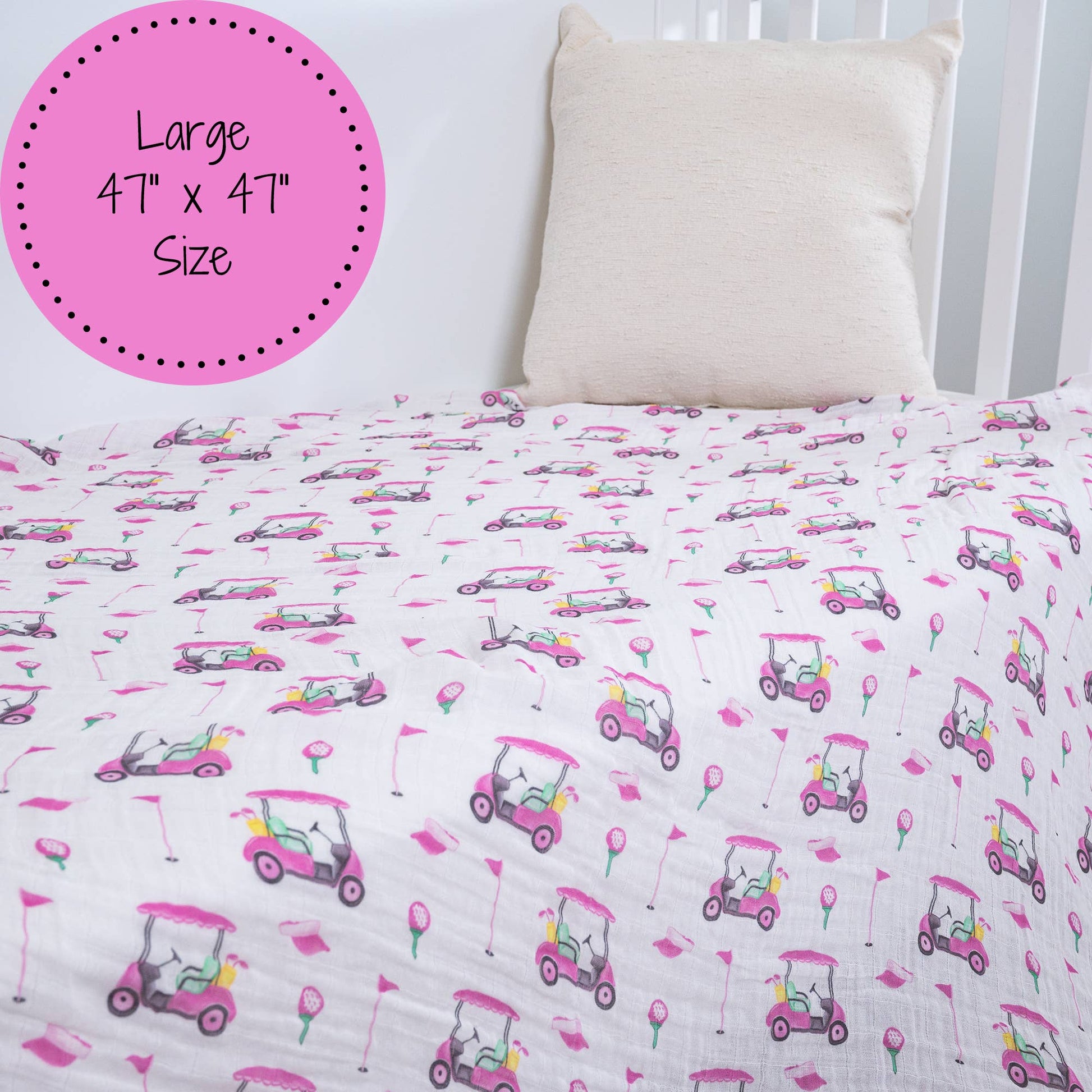 Pink Golf Cotton Muslin Swaddle Blanket - Magnolia BabySwaddle Blanket