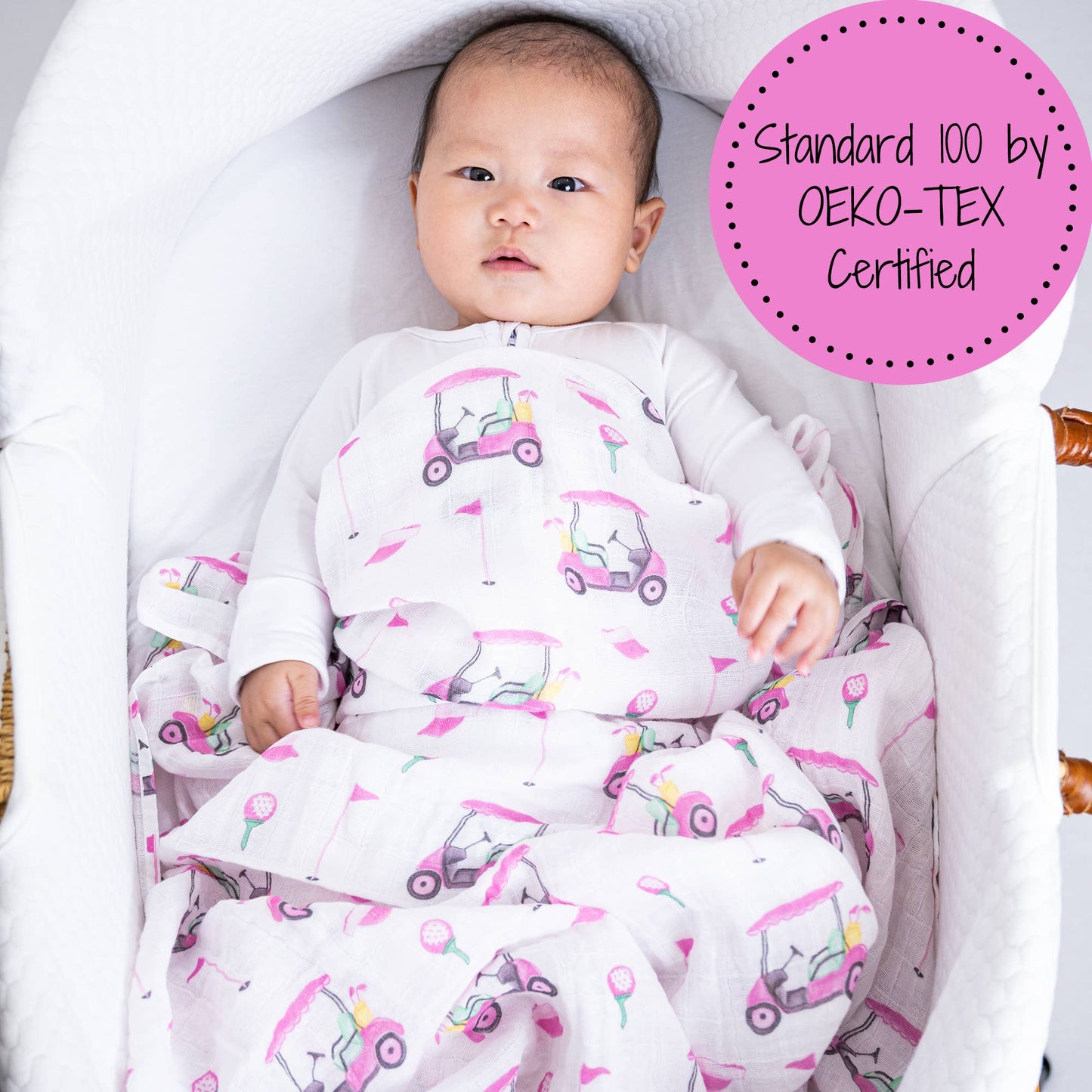 Pink Golf Cotton Muslin Swaddle Blanket - Magnolia BabySwaddle Blanket