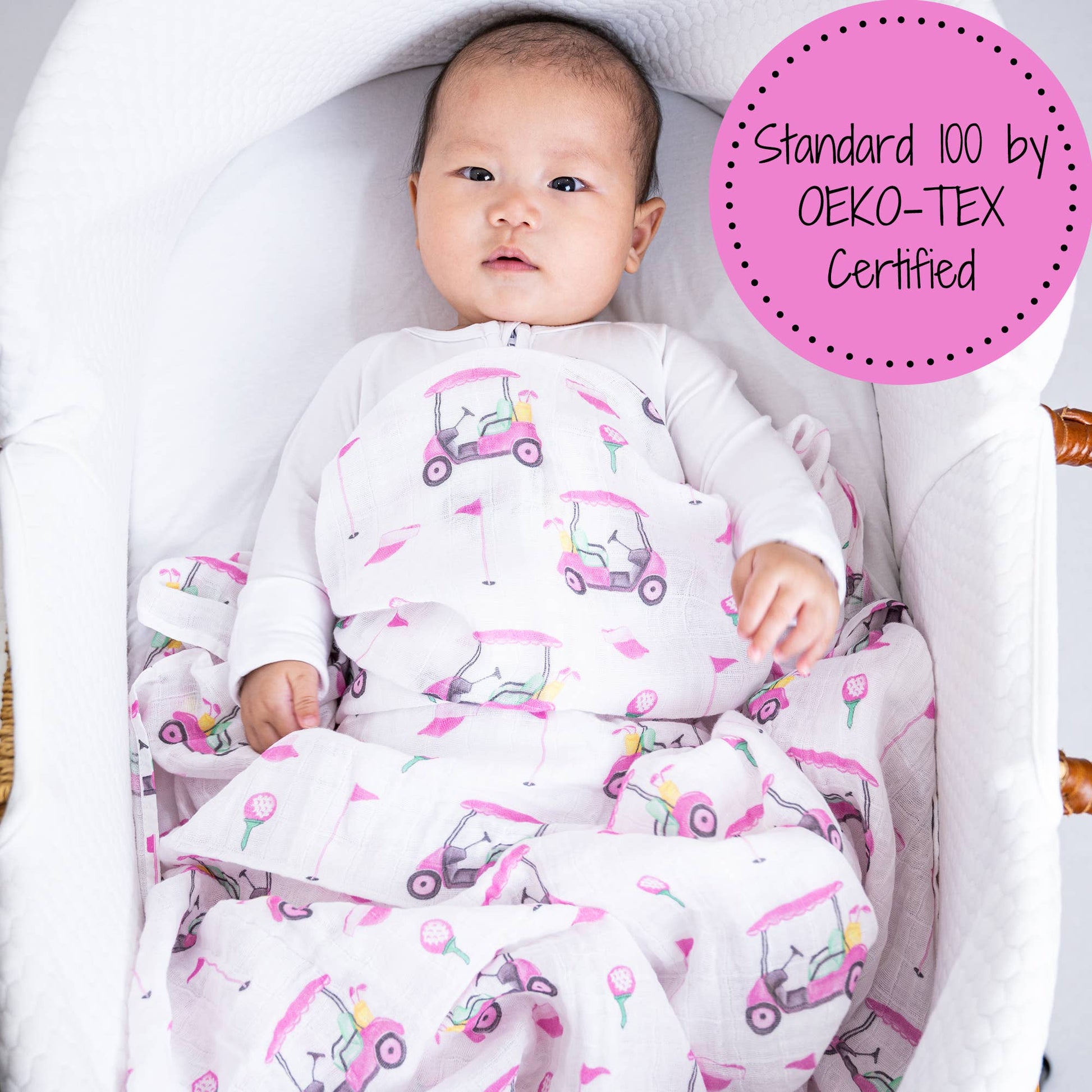 Pink Golf Cotton Muslin Swaddle Blanket - Magnolia BabySwaddle Blanket