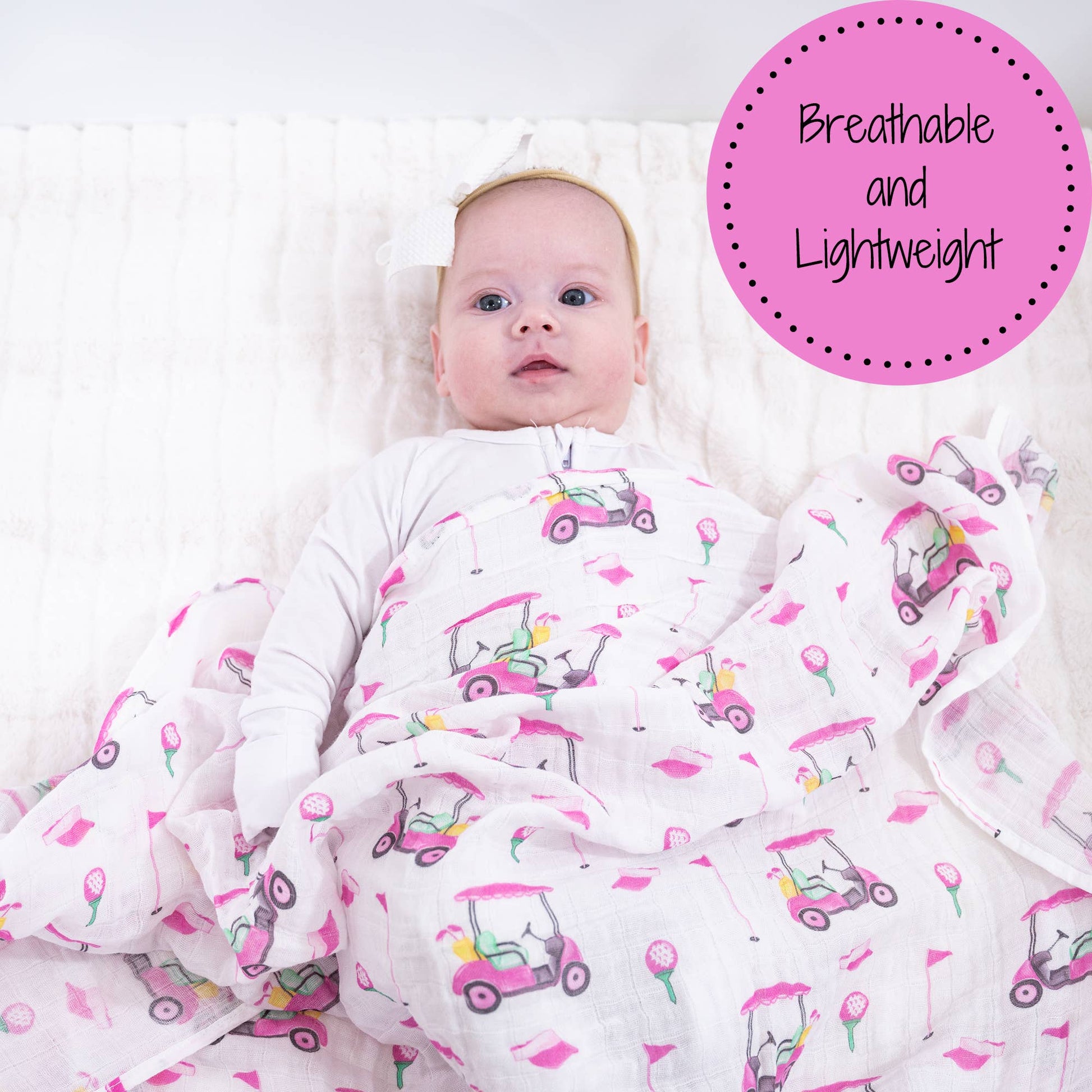 Pink Golf Cotton Muslin Swaddle Blanket - Magnolia BabySwaddle Blanket