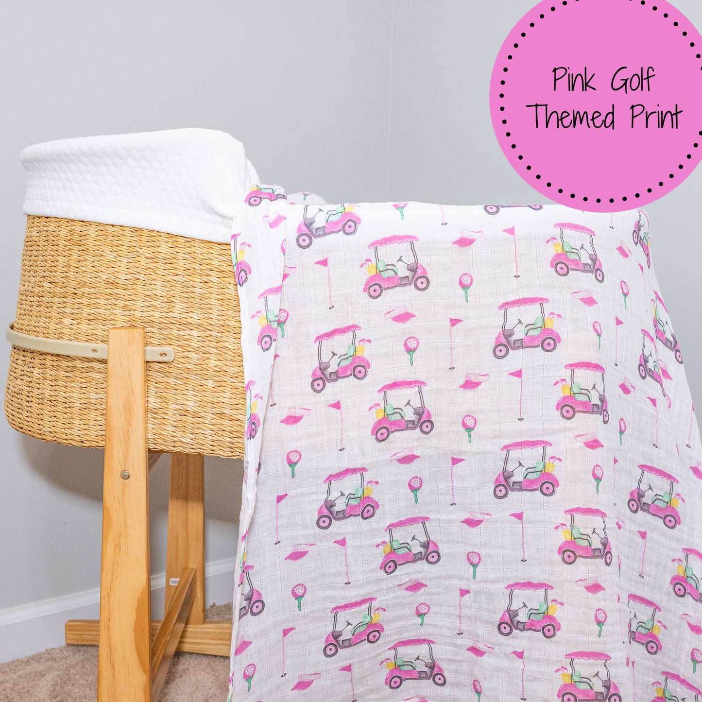 Pink Golf Cotton Muslin Swaddle Blanket - Magnolia BabySwaddle Blanket