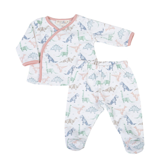 Pink Origami Dinos Kimono Footed Pant Set by Luna and Arlo - Magnolia Baby2pc Pant Set