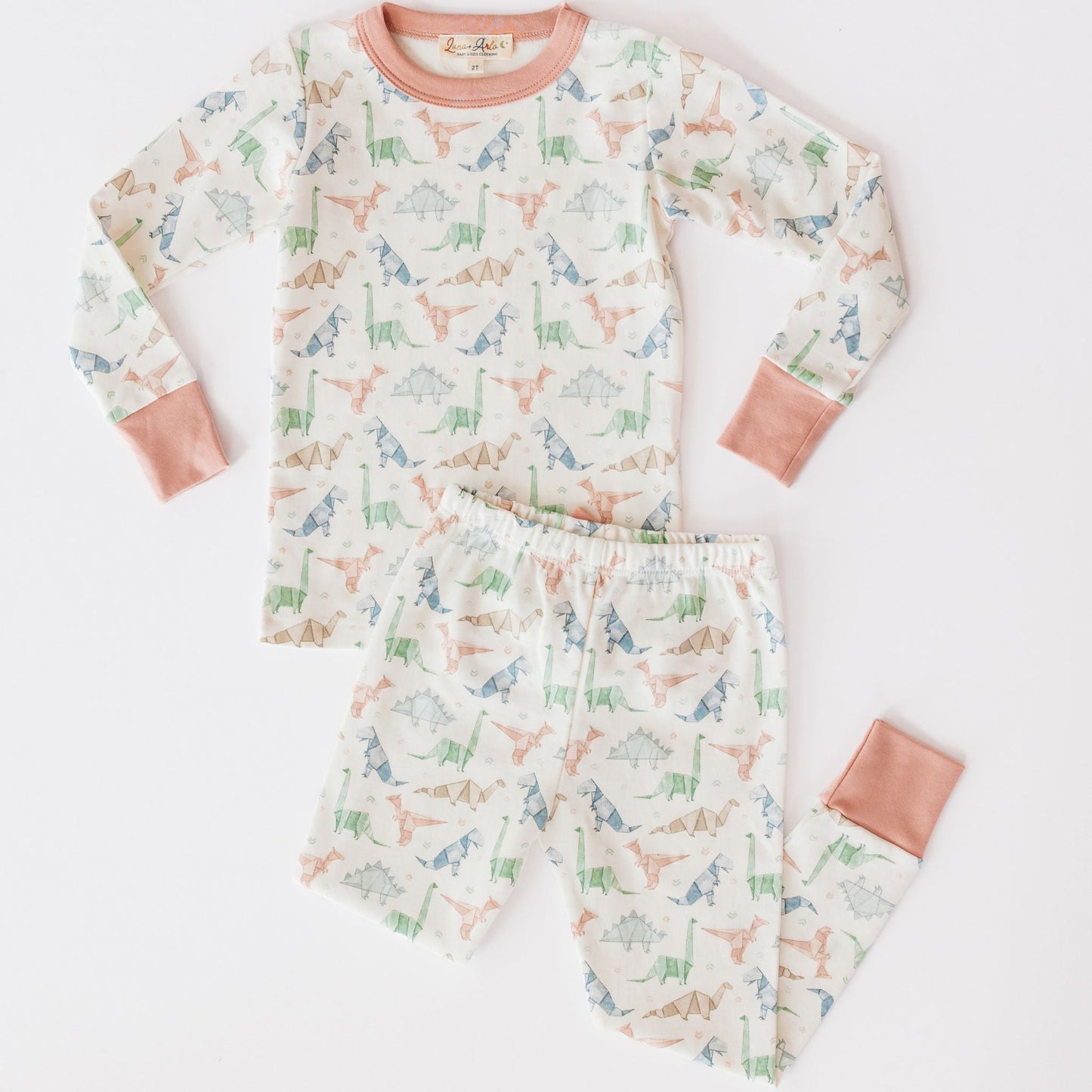 Pink Origami Dinos Long Pajamas by Luna and Arlo - Magnolia BabyLong Pajamas