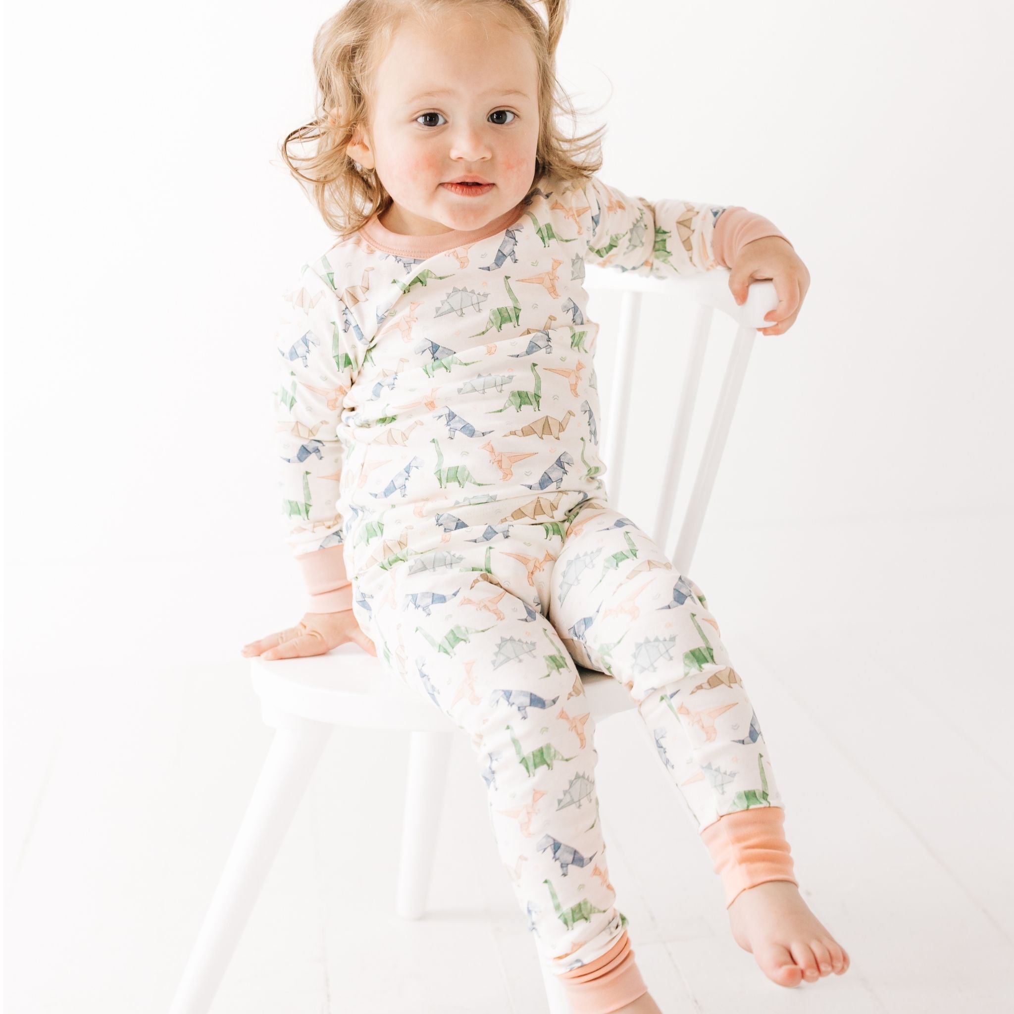 Pink Origami Dinos Long Pajamas by Luna and Arlo - Magnolia BabyLong Pajamas
