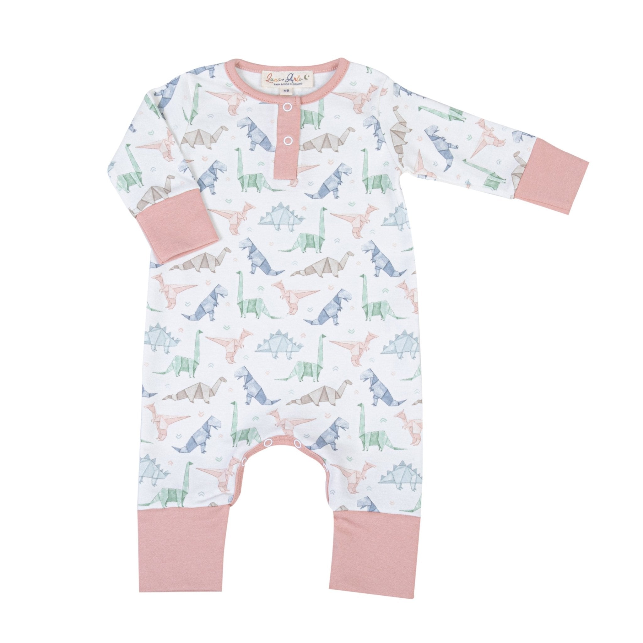 Pink Origami Dinos Playsuit by Luna and Arlo - Magnolia BabyPlaysuit