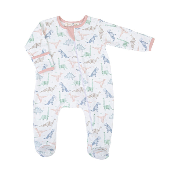 Pink Origami Dinos Zip Footie by Luna and Arlo - Magnolia BabyFootie