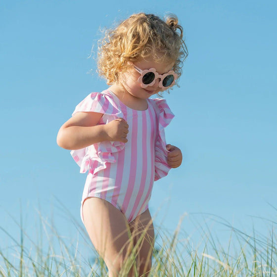 Pink Stripe Frill Swimsuit - Magnolia BabySwimwear