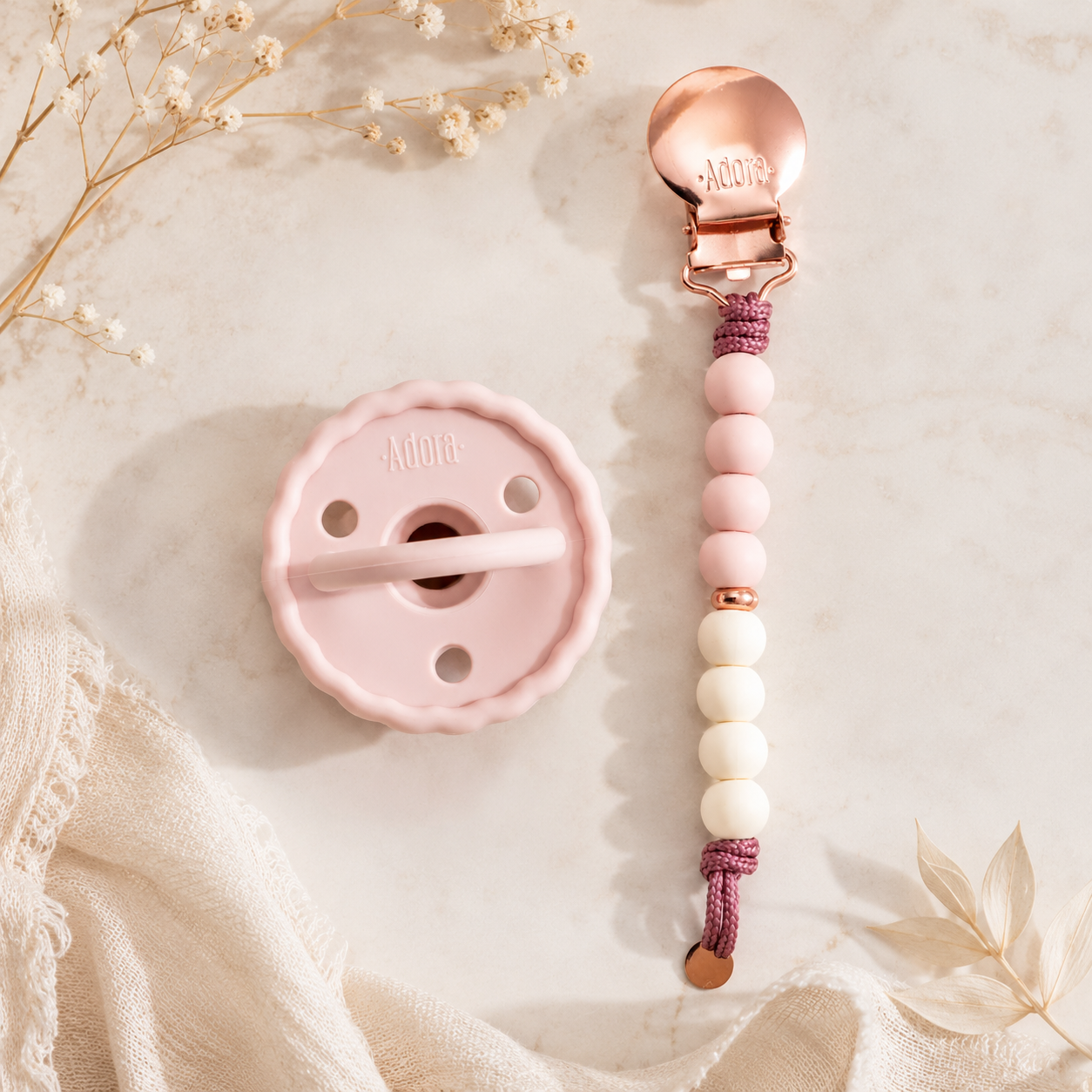 Scalloped Blush Ombre Pacifier Clip Set