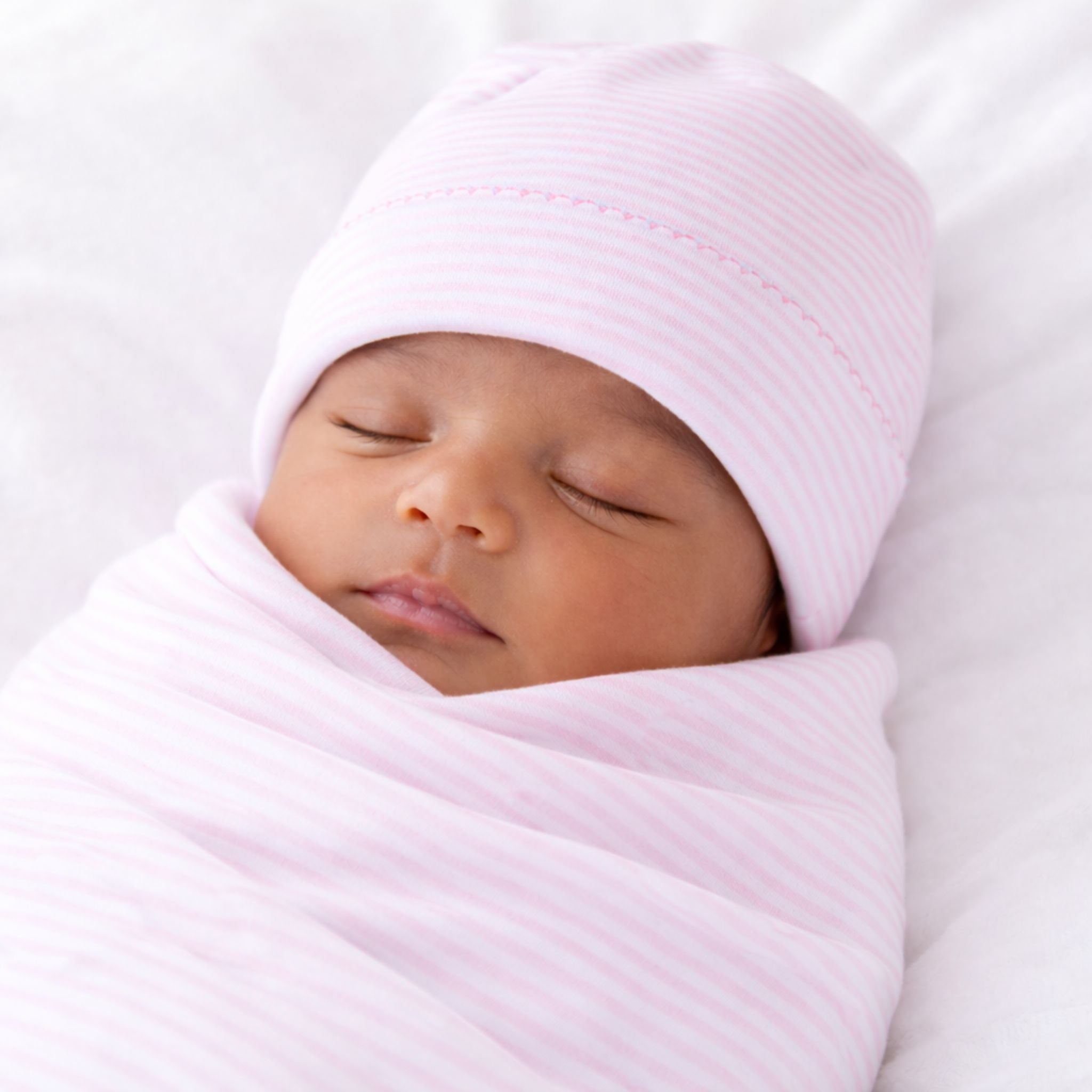 Baby Girl Swaddle Set - Pink Mini Stripes