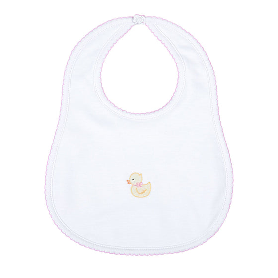 Precious Ducklings Embroidered Bib - Pink - Magnolia BabyBib