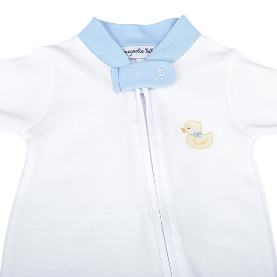 Precious Ducklings Embroidered Zip Footie - Blue - Magnolia BabyFootie