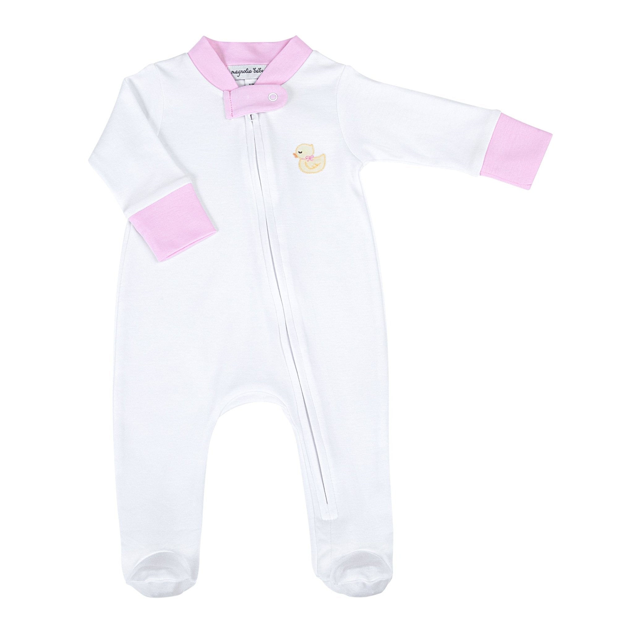 Precious Ducklings Embroidered Zip Footie - Pink - Magnolia BabyFootie