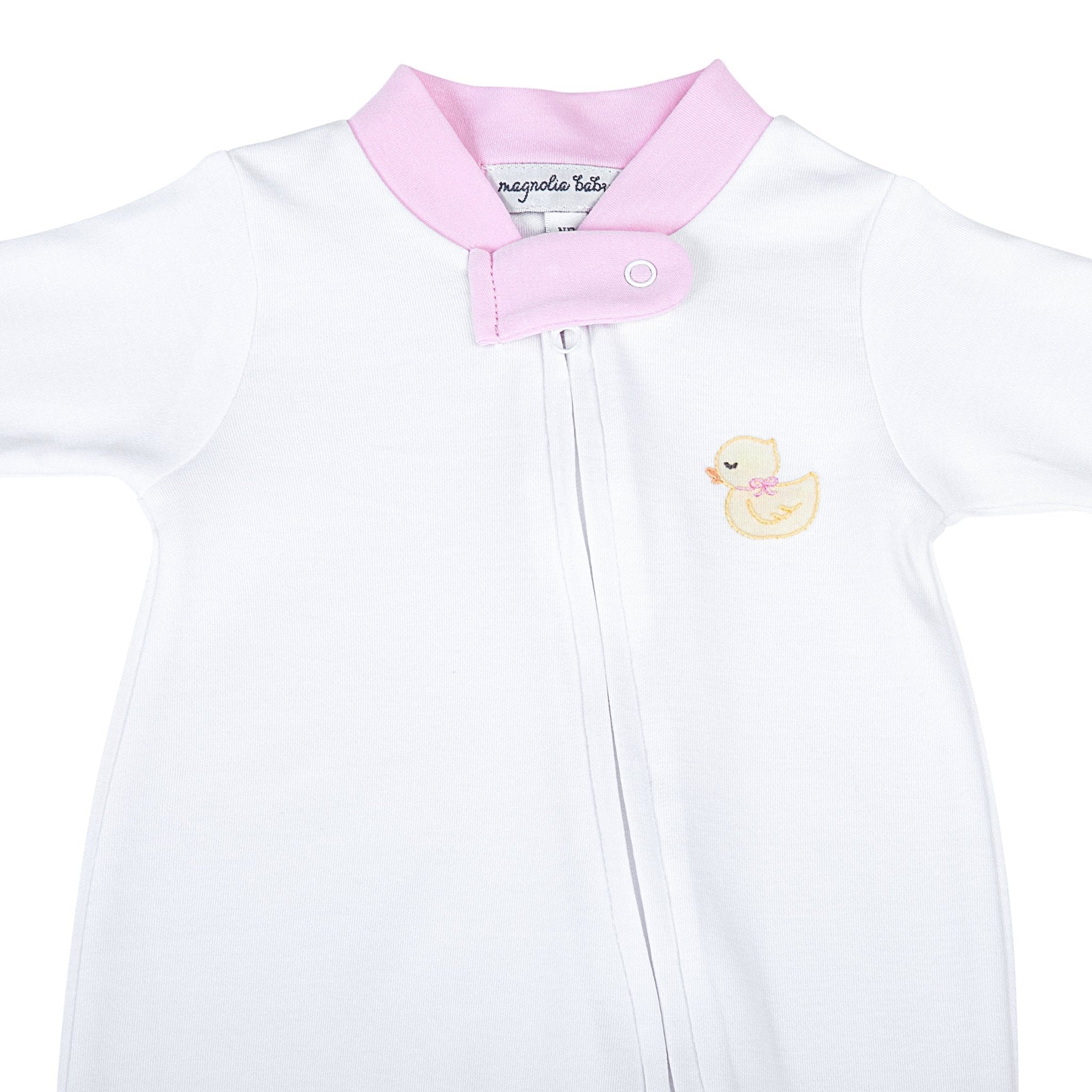 Precious Ducklings Embroidered Zip Footie - Pink - Magnolia BabyFootie