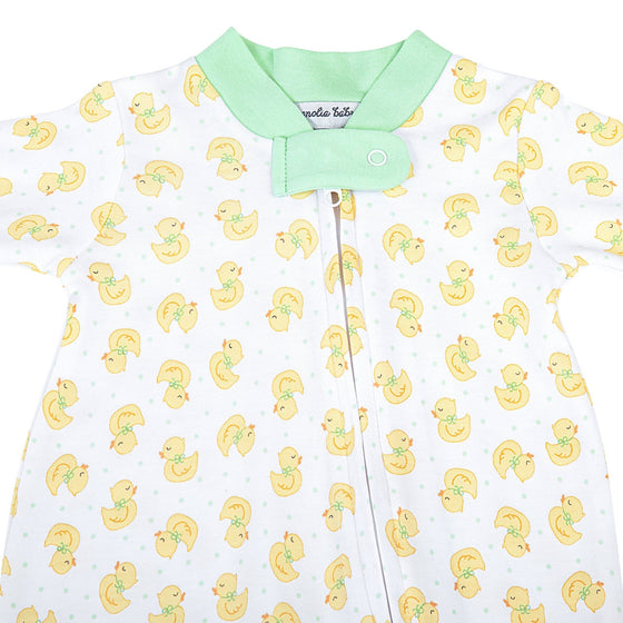 Precious Ducklings Print Zip Footie - Celery - Magnolia BabyFootie