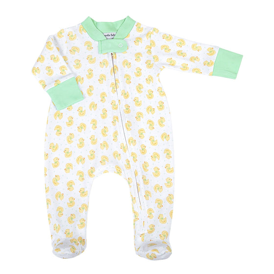 Precious Ducklings Print Zip Footie - Celery - Magnolia BabyFootie