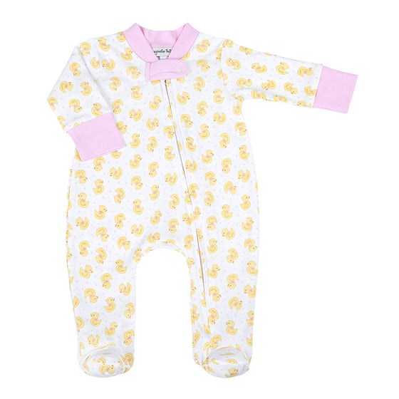 Precious Ducklings Print Zip Footie - Pink - Magnolia BabyFootie