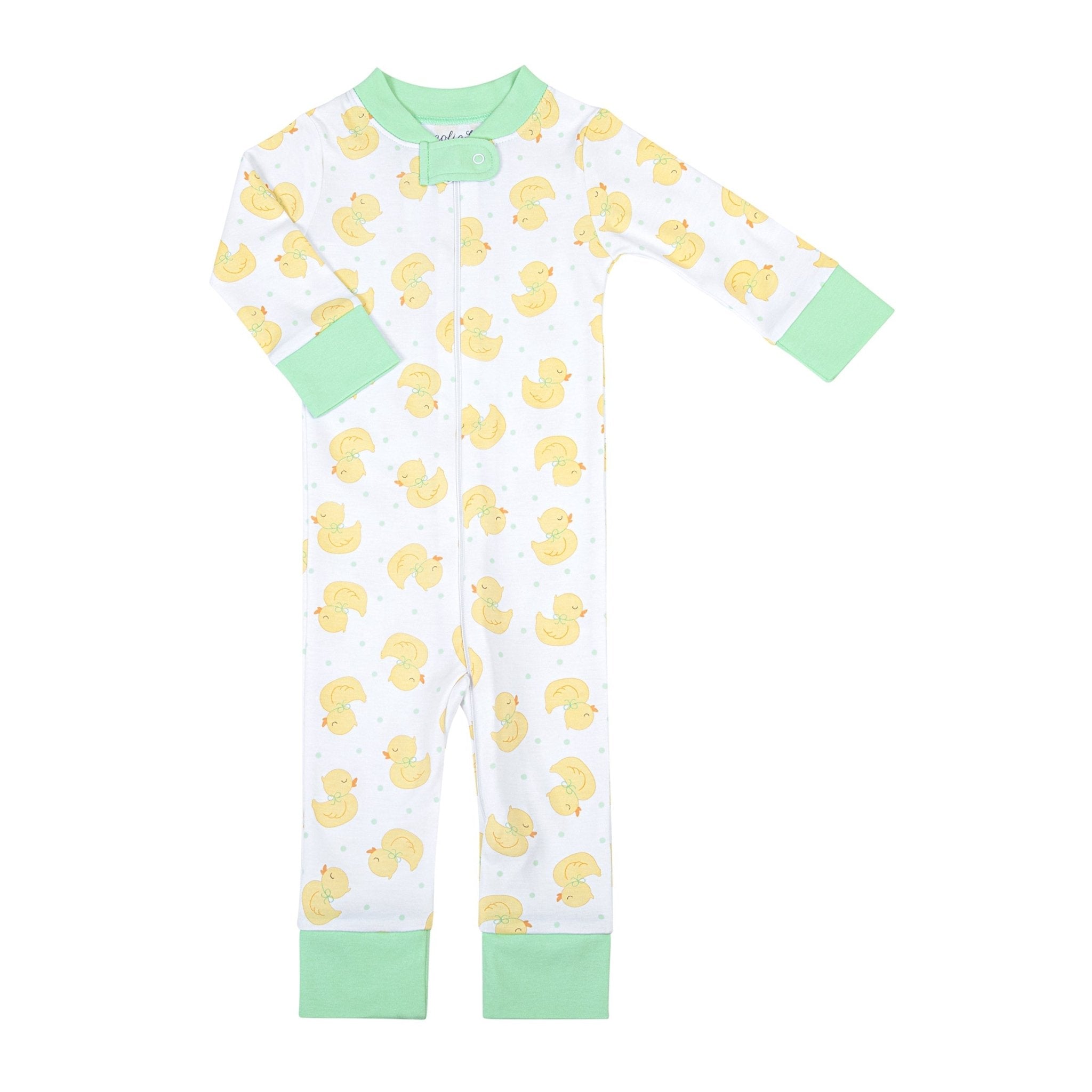 Precious Ducklings Zip Pajamas - Celery - Magnolia BabyZipper Pajamas