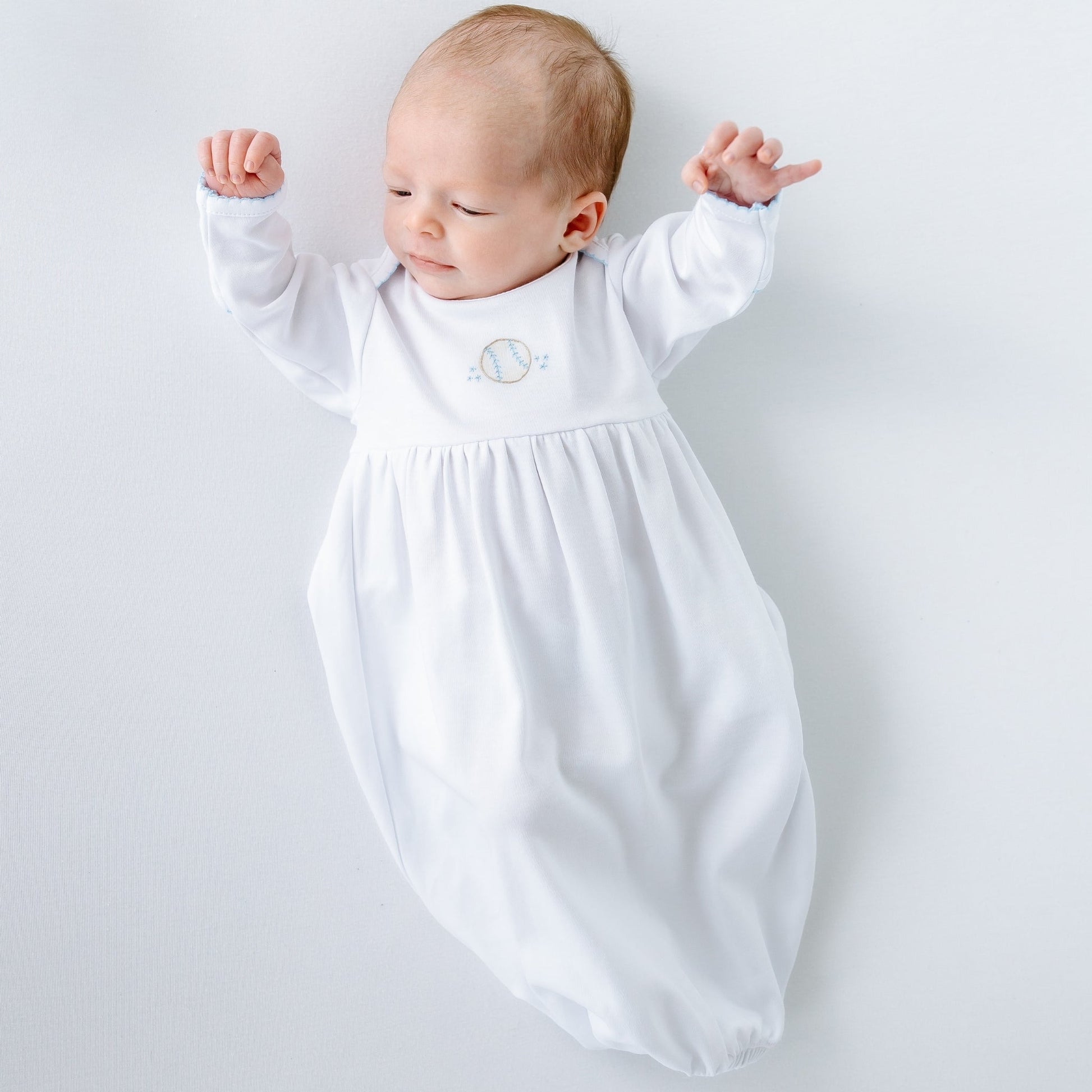 Precious Lil' Sluggers Gathered Gown - Light Blue - Magnolia BabyGown