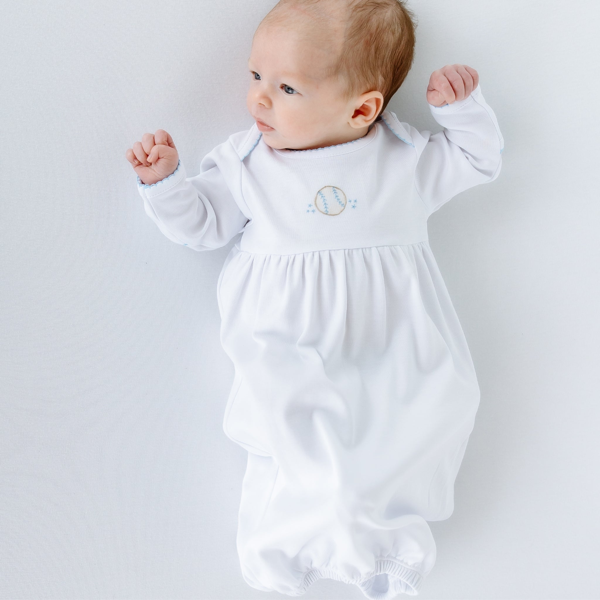 Precious Lil' Sluggers Gathered Gown - Light Blue - Magnolia BabyGown