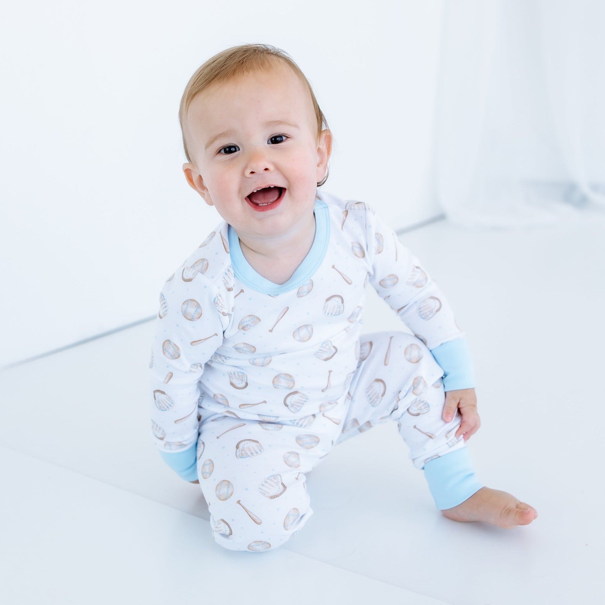 Precious Lil' Sluggers Long Pajamas - Light Blue - Magnolia BabyLong Pajamas