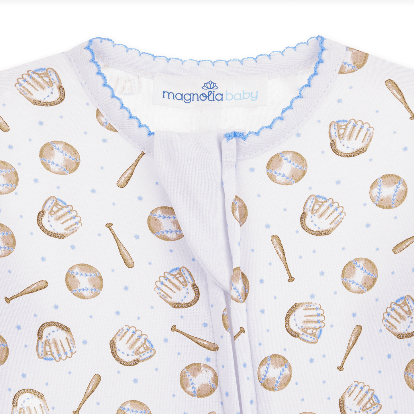 Precious Lil' Sluggers Print Zip Footie - Light Blue - Magnolia BabyFootie