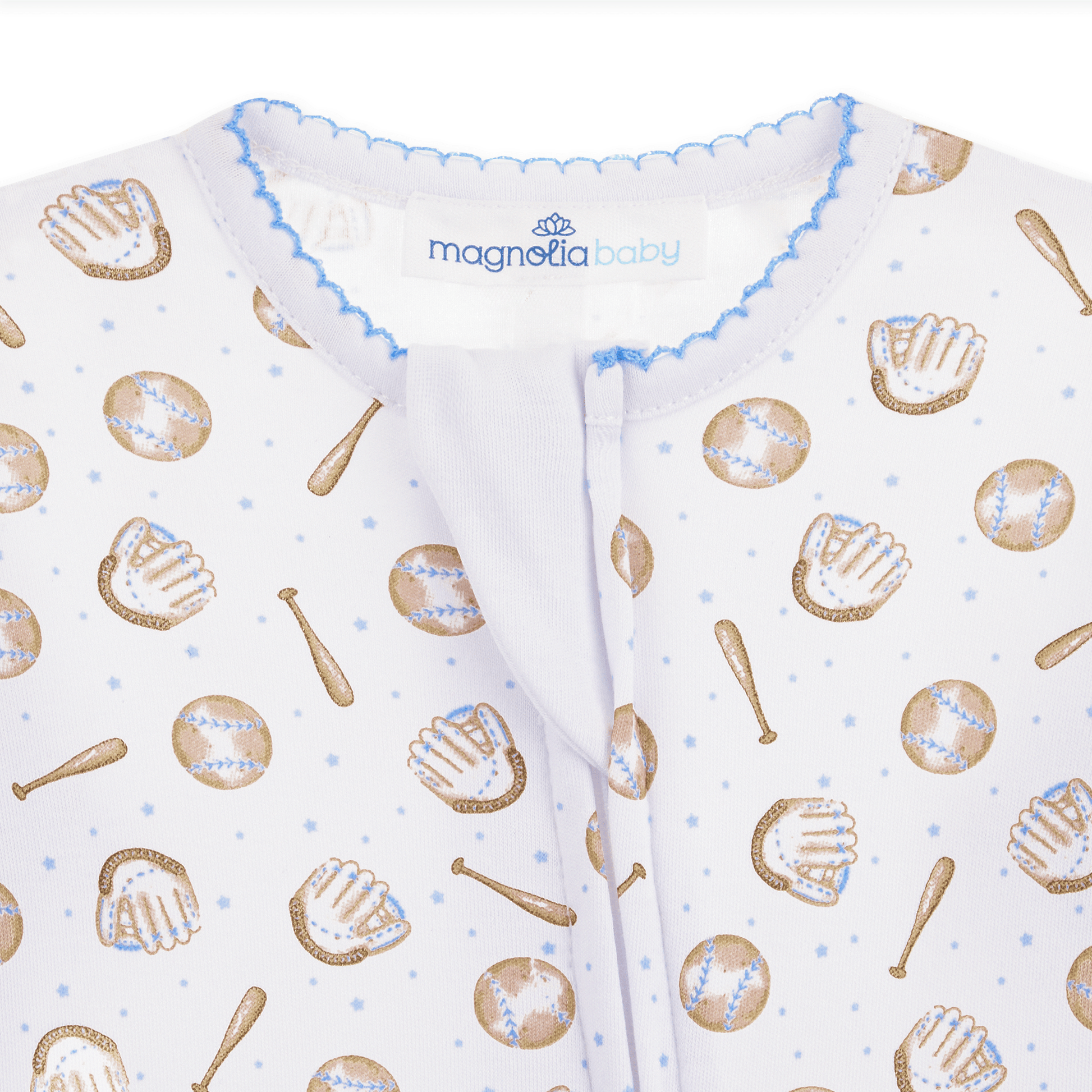Precious Lil' Sluggers Print Zip Footie - Light Blue - Magnolia BabyFootie