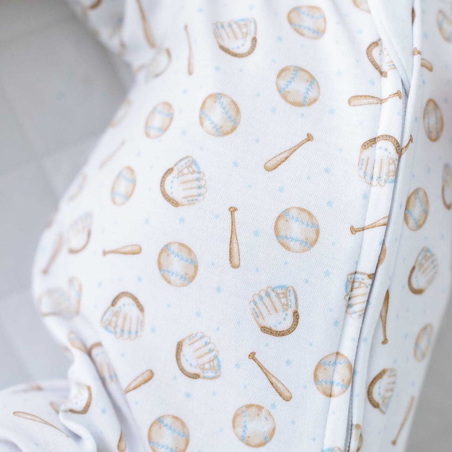 Precious Lil' Sluggers Print Zip Footie - Light Blue - Magnolia BabyFootie