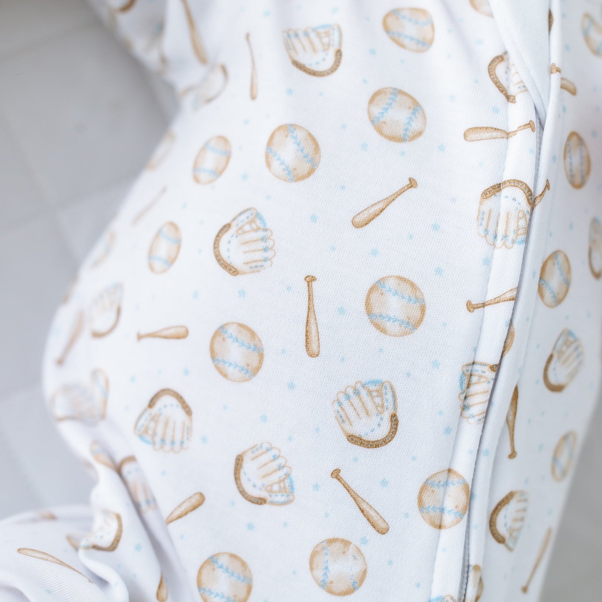 Precious Lil' Sluggers Print Zip Footie - Light Blue - Magnolia BabyFootie