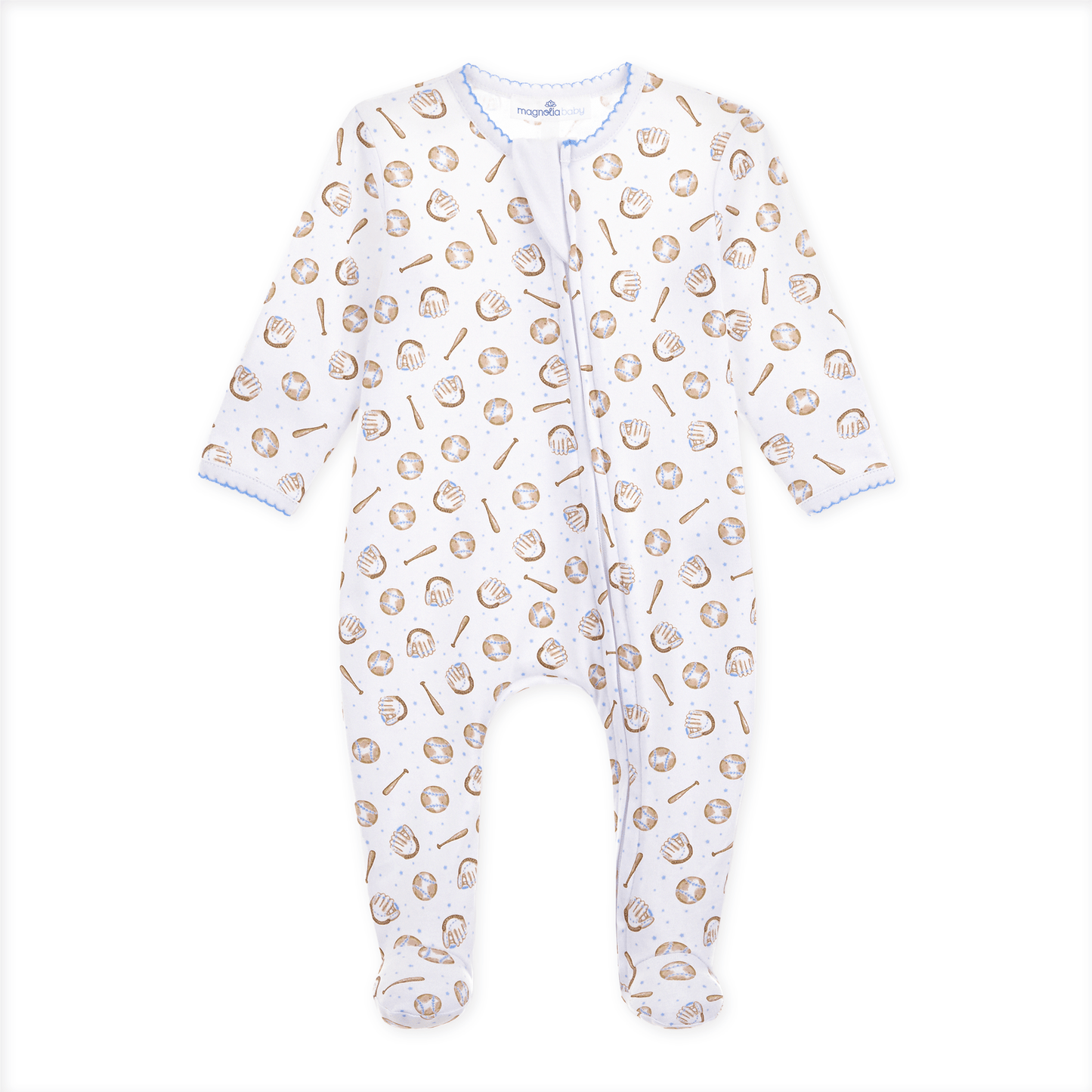 Precious Lil' Sluggers Print Zip Footie - Light Blue - Magnolia BabyFootie