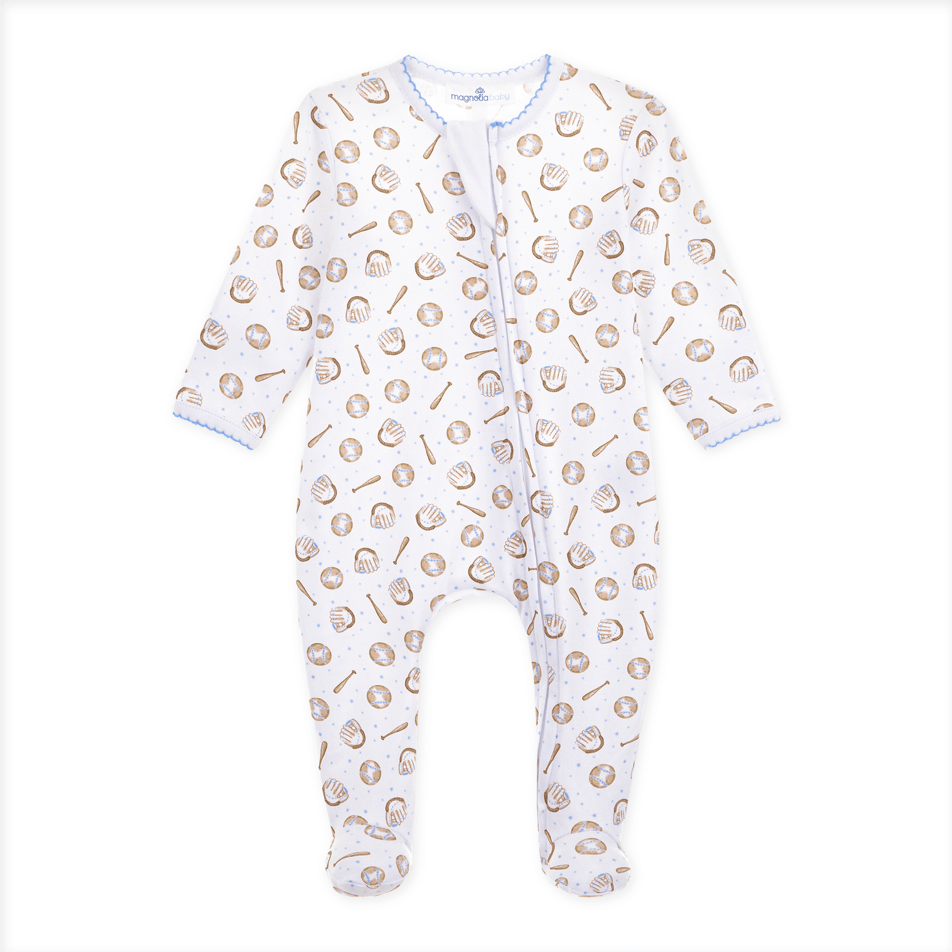Precious Lil' Sluggers Print Zip Footie - Light Blue - Magnolia BabyFootie