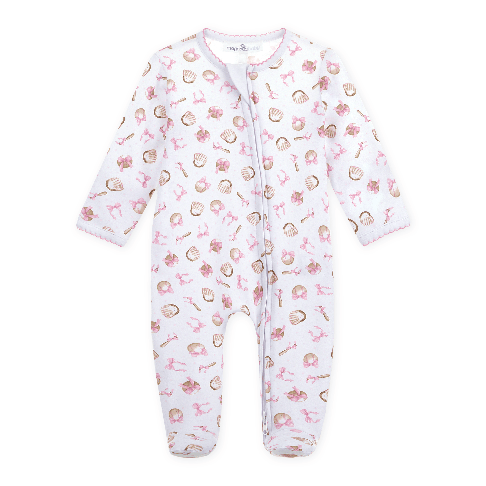 Precious Lil' Sluggers Print Zip Footie - Pink - Magnolia BabyFootie