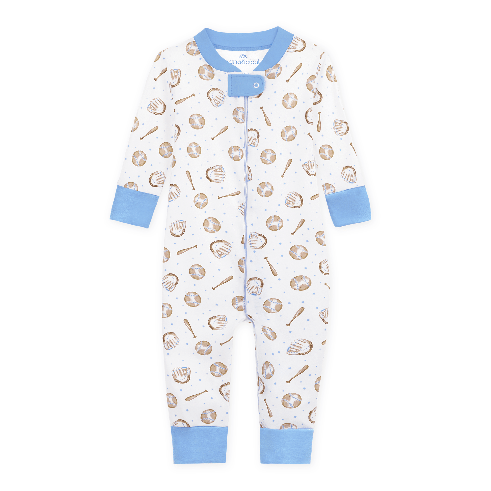 Precious Lil' Sluggers Zip Pajamas - Light Blue - Magnolia BabyZipper Pajamas