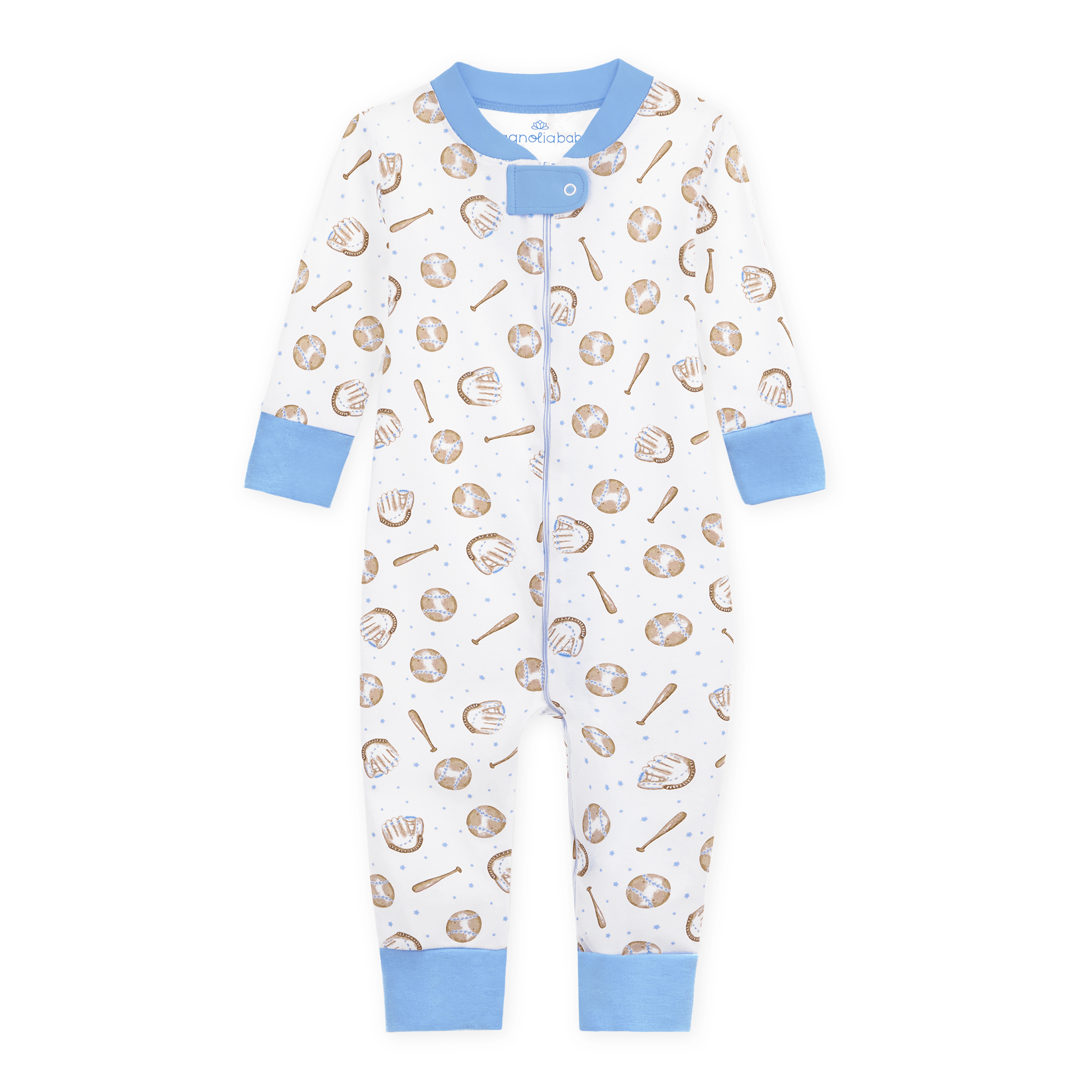 Precious Lil' Sluggers Zip Pajamas - Light Blue - Magnolia BabyZipper Pajamas