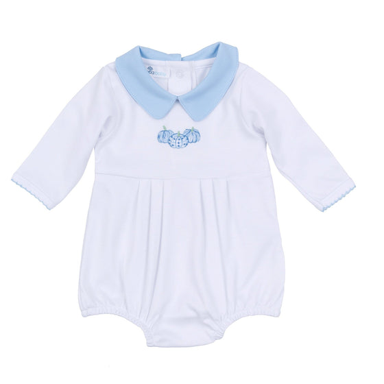 Precious Pumpkins Collared Long Sleeve Bubble - Light Blue - Magnolia BabyBubble