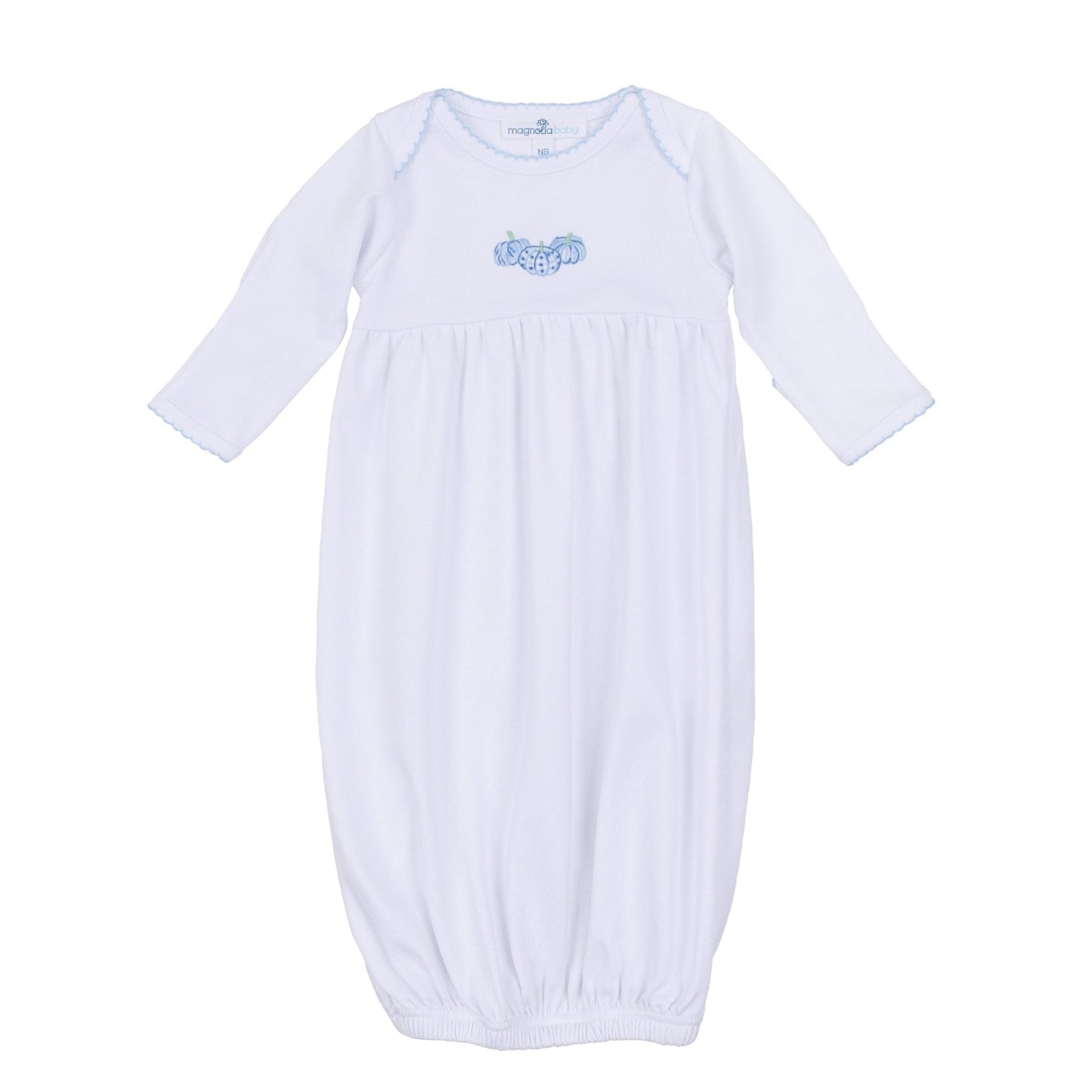 Precious Pumpkins Embroidered Gathered Gown - Light Blue - Magnolia BabyGown
