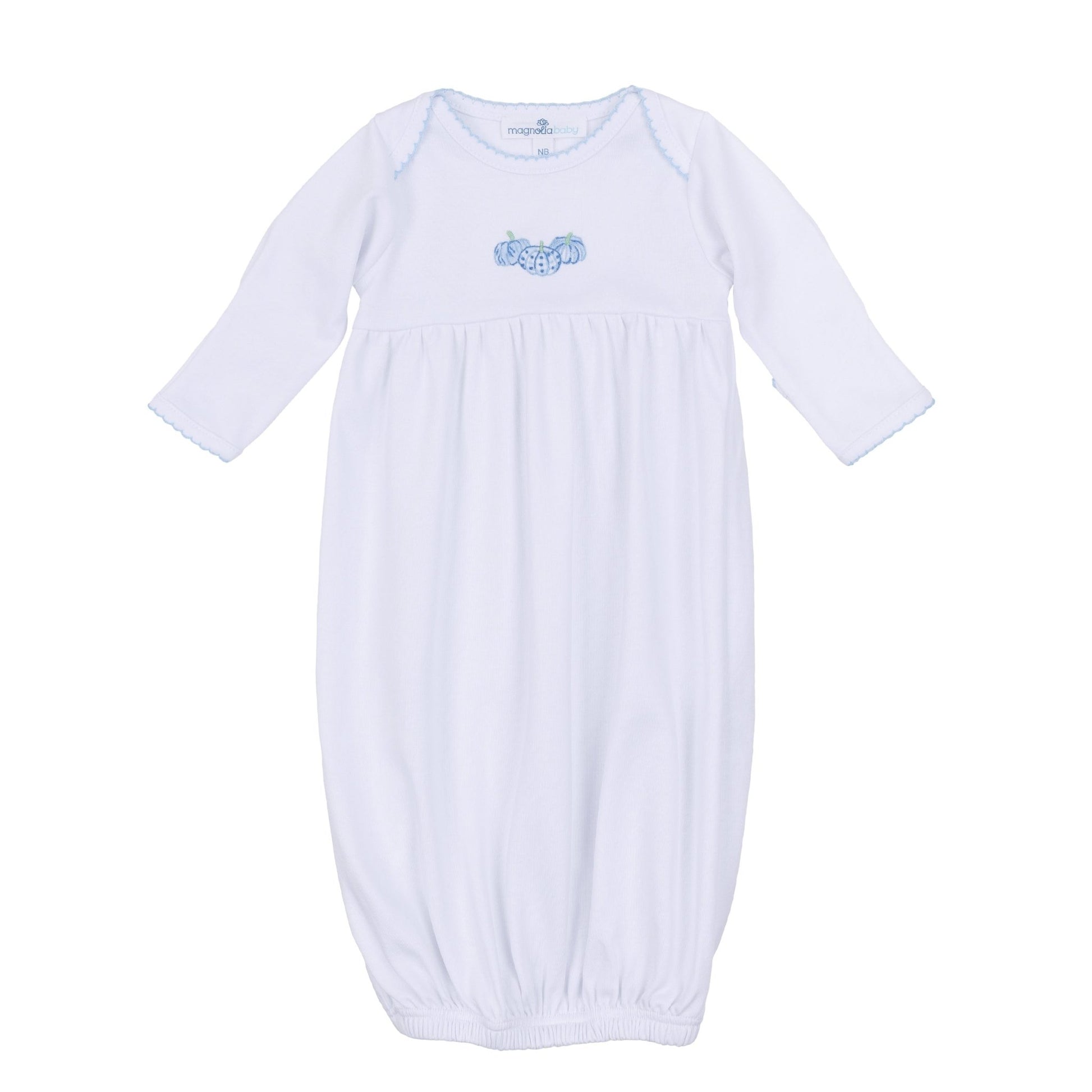 Precious Pumpkins Embroidered Gathered Gown - Light Blue - Magnolia BabyGown