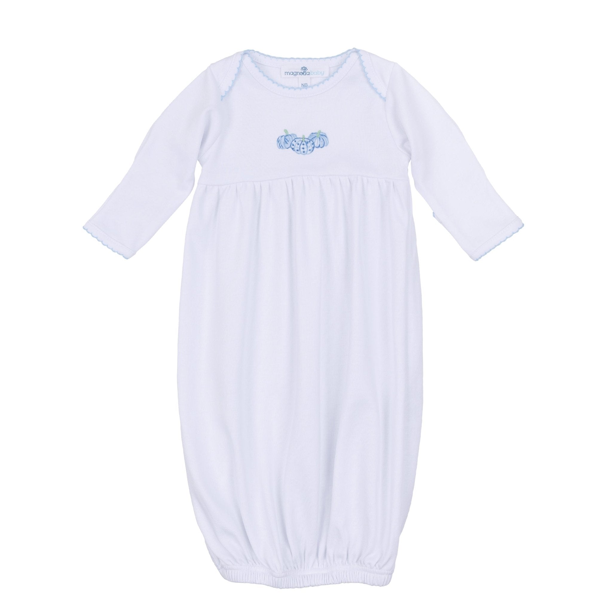 Precious Pumpkins Embroidered Gathered Gown - Light Blue - Magnolia BabyGown