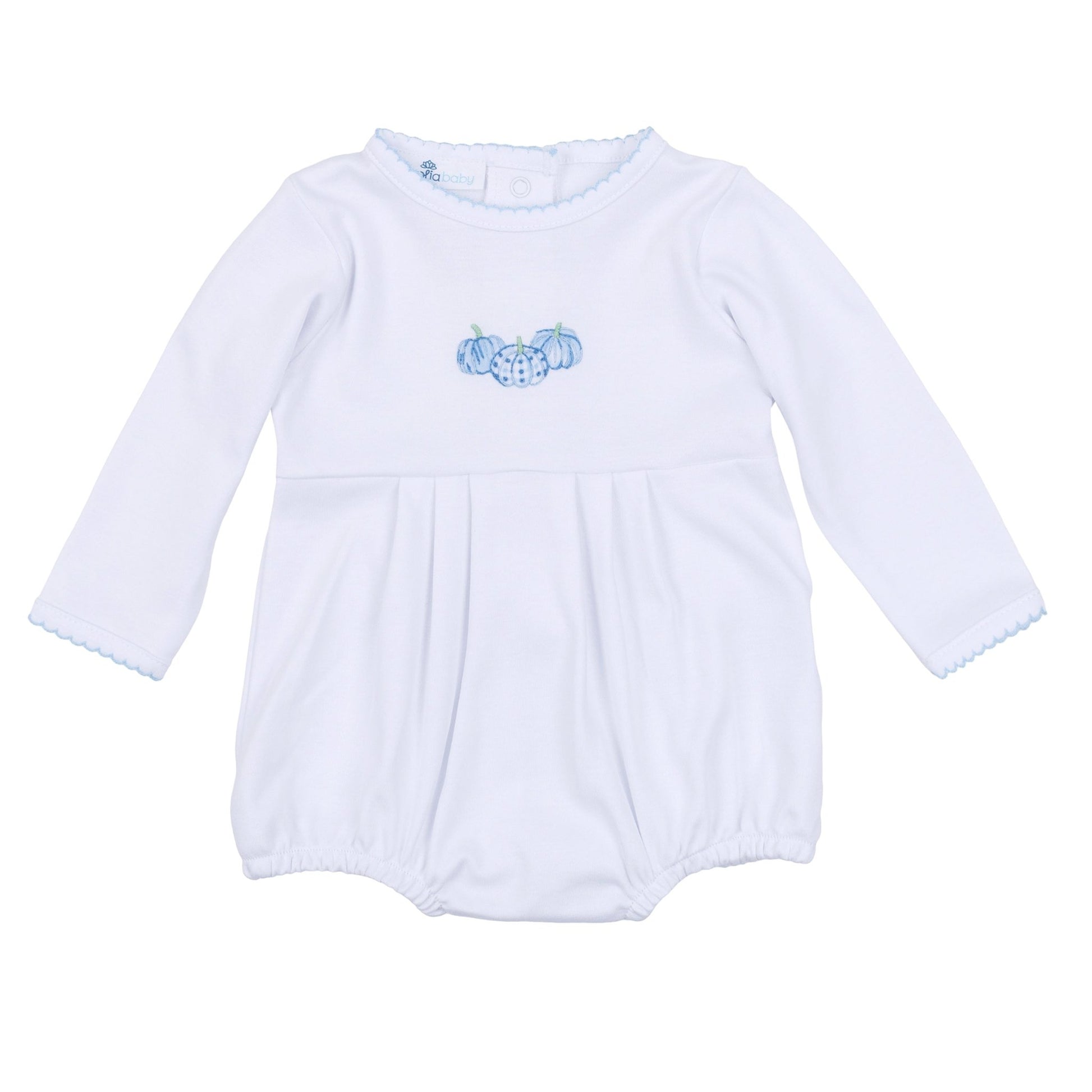 Precious Pumpkins Embroidered Long Sleeve Bubble - Light Blue - Magnolia BabyBubble