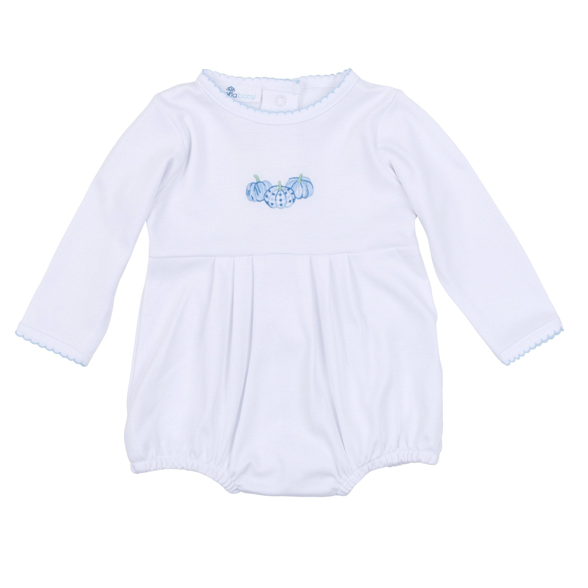 Precious Pumpkins Embroidered Long Sleeve Bubble - Light Blue - Magnolia BabyBubble